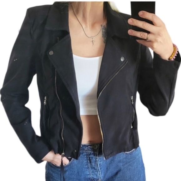 marrakech Jackets & Blazers - Anthropologie - Marrakech Moto Zip Black Cotton Jacket size M.